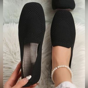 Black square loafer flats